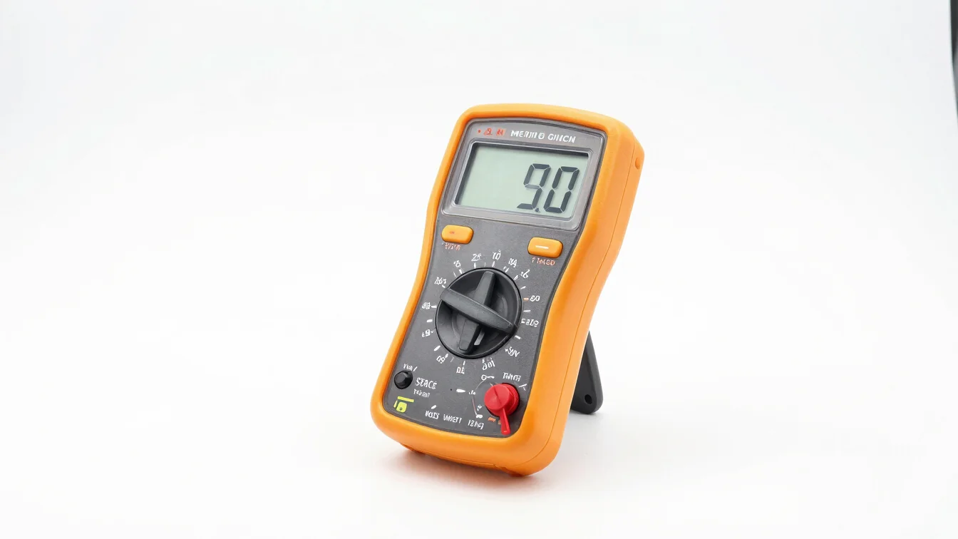 Bright high-key product photography of a sleek digital multimeter