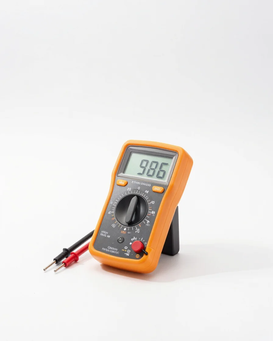 Bright high-key product photography of a precision multimeter and